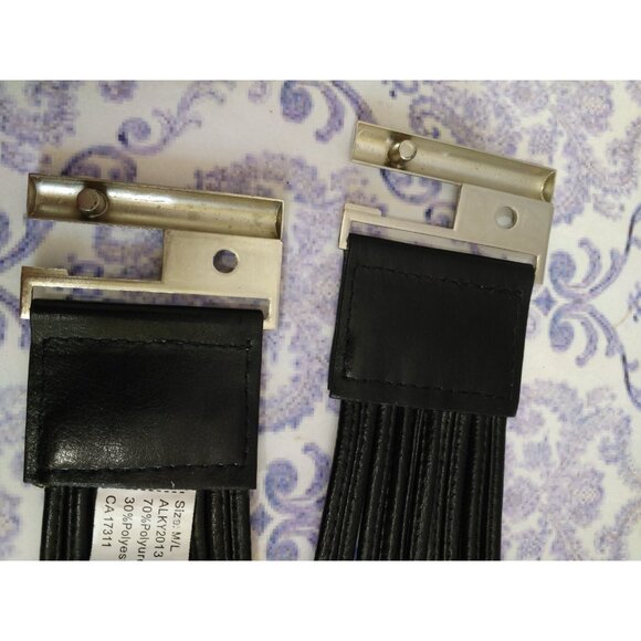 Buffalo David Bitton Wide Stretch Waist Belt Womens Size M Black Faux Leather - Picture 9 of 10